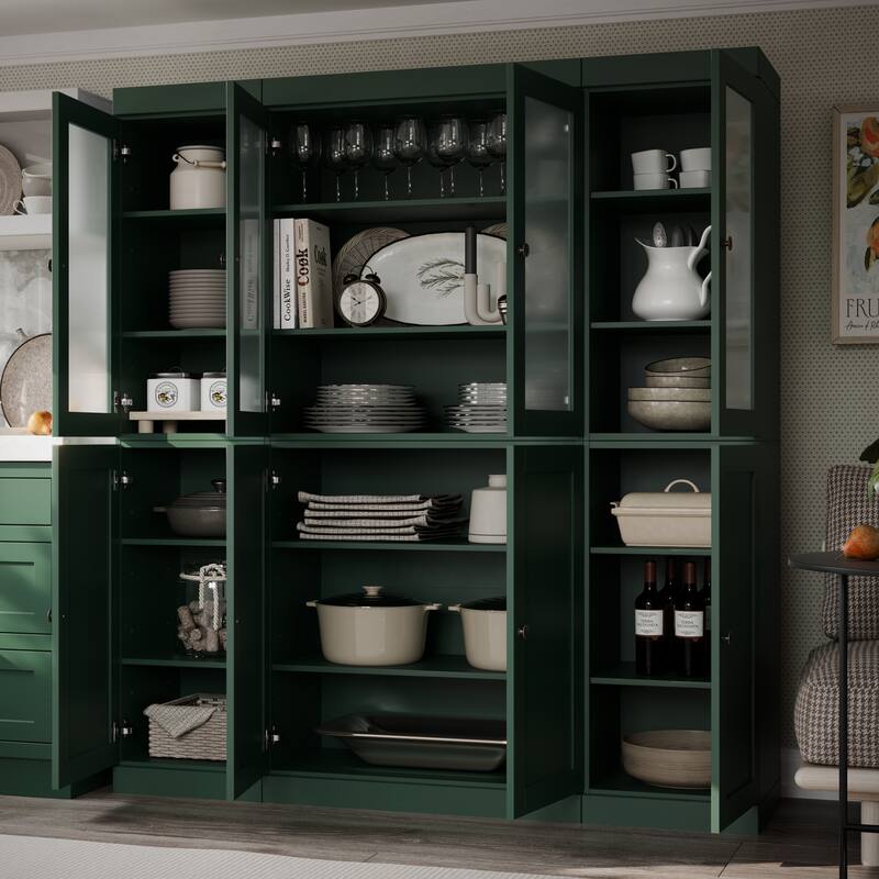Palace Imports 100% Solid Wood 65" Pantry Cabinet with Frosted Glass, Shaker Doors and Adjustable Shelves