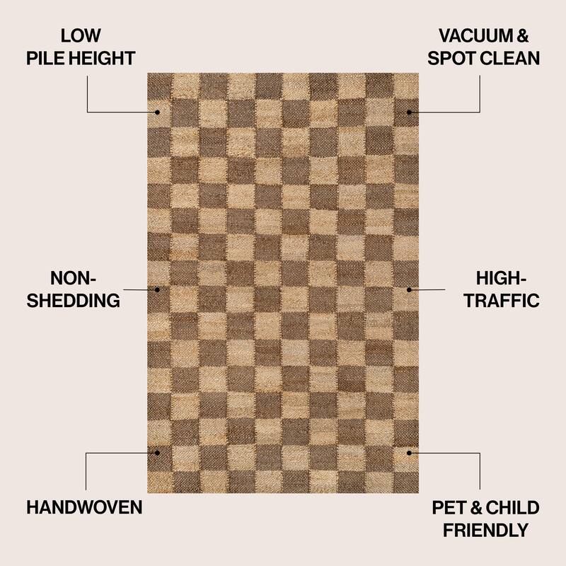 JONATHAN Y Theo Modern Farmhouse Woven Jute Checkerboard Area Rug