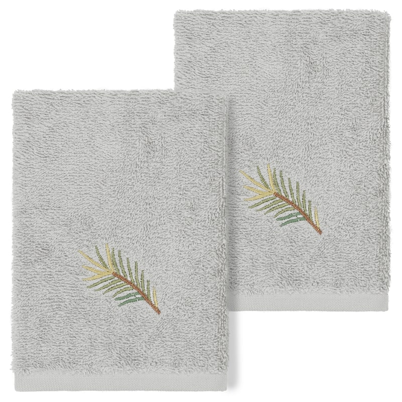 Authentic Hotel and Spa 100% Turkish Cotton Pierre 2PC Embellished Washcloth Set - Light Gray