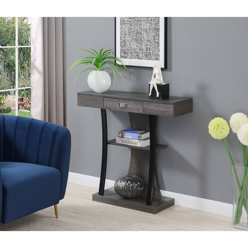 Convenience Concepts Newport 1 Drawer Harri Console Table with Shelves - Charcoal Grey