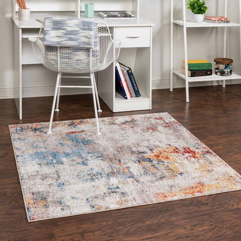 Contemporary Transport Collection Area Rug - Multi-Beige - 5' Square
