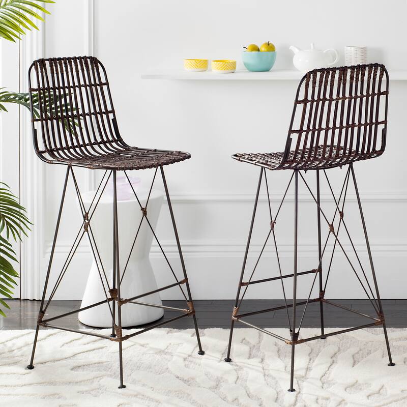SAFAVIEH Shinako 37.5-inch Wicker Croco Brown Counter Stool (Set of 2) - 18.1" x 20.9" x 37.4" - 18Wx21Dx37H