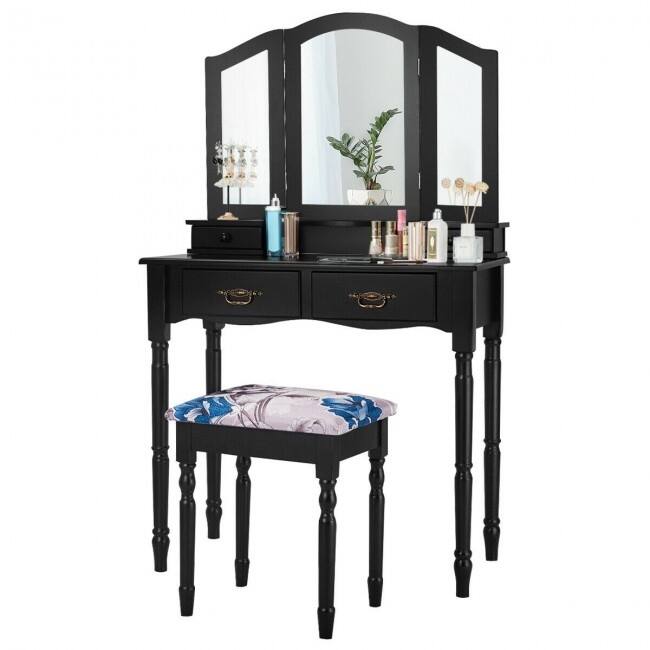 Vanity Makeup Dressing Table with Tri Folding Mirror - 31.5" x 15.7" x 54.0" (L x W x H)