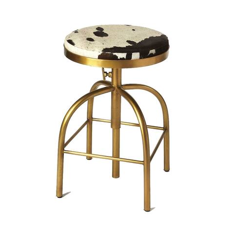 Offex Modern Iron Hair-On-Hide Round Barstool - Multicolor - 16.5"Dx16.5"Wx26"H