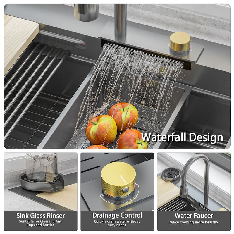 33 Inch Farmhouse Sink Front Kitchen Sink Workstation Single Bowl