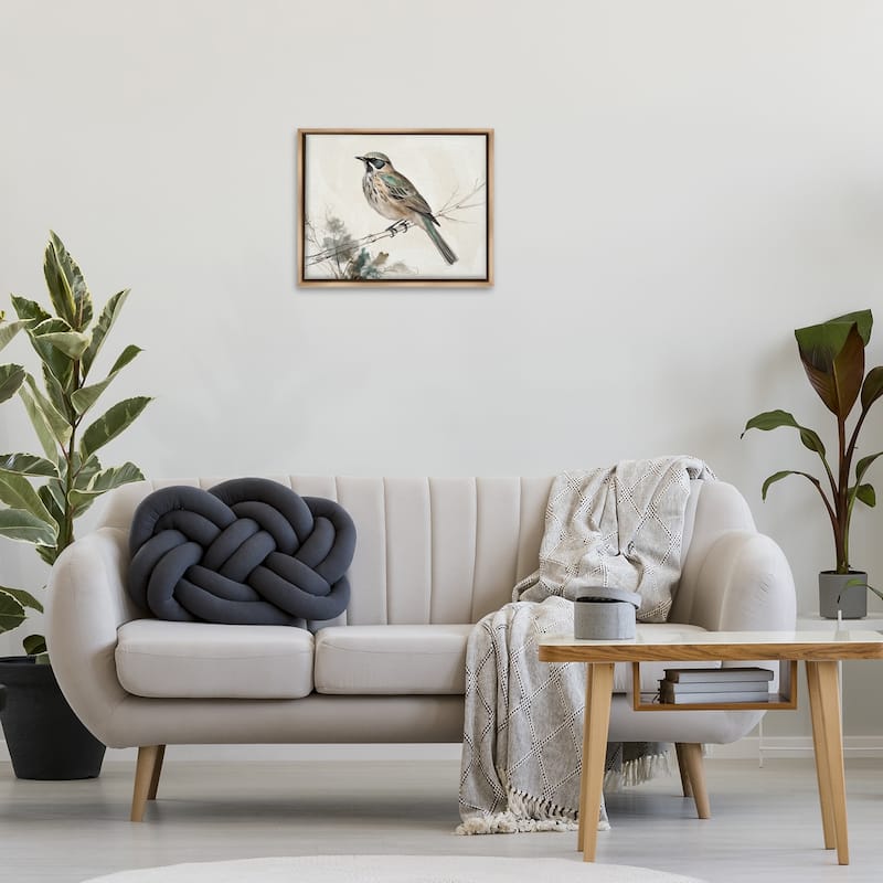 Stupell Perched Bird Illustration Framed Floater Canvas Wall Art Design By LSR Creative Studio