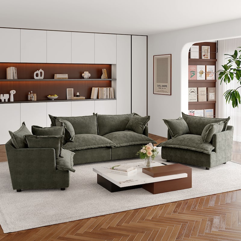 Double Layer Cushion Comfy Cloud Modular Sectional Sofa Set - 4 piece-Grey Green - Symmetrical