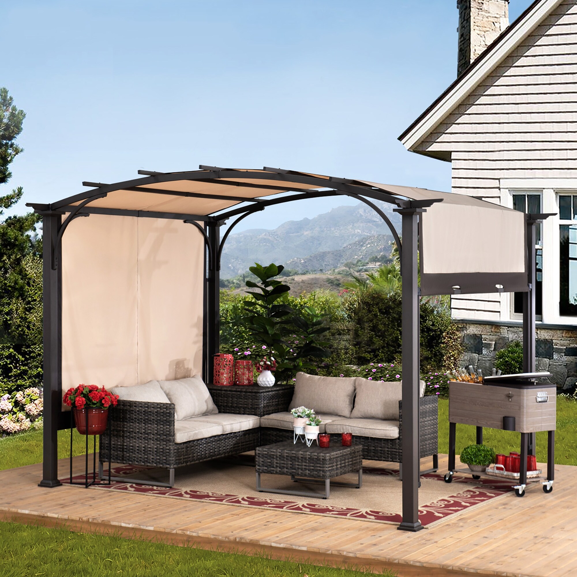 Shop Sunjoy 10 Ft X 8 Ft Brown Steel Arched Pergola Overstock 19976027