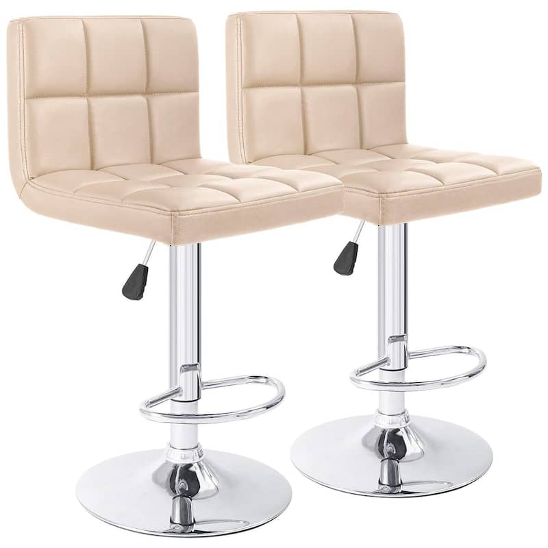 Bar Stools Adjustable Armless Swivel PU Leather Barstools Set of 2 - Cream