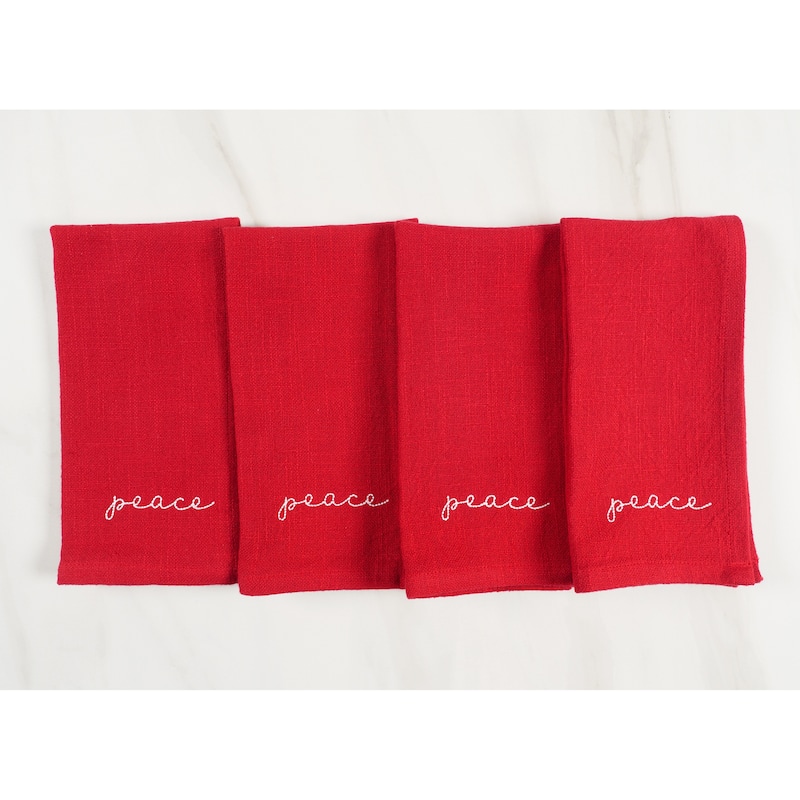 Napkins Holiday Red Embroidered Monaco - Peace (Set of 4) - 20" x 20"