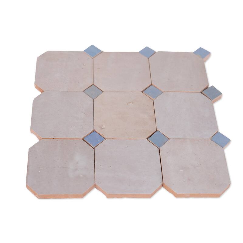 Contemporary Zellige Panels, 12" X 12" X 1/2", Gray - Blue Accents
