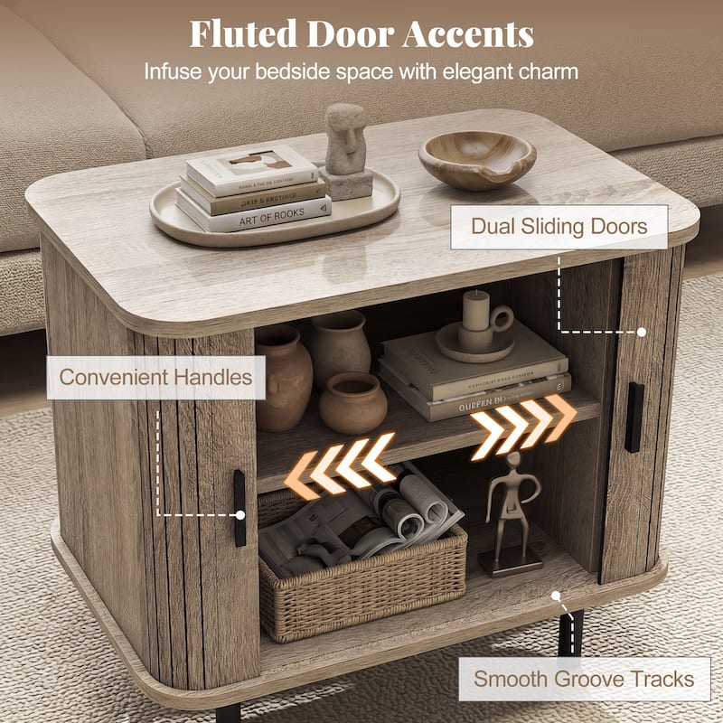 Gymax End Table Modern Mid Century Nightstand w/Sliding Tambour Doors