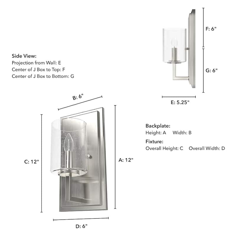 Hunter Kerrison Wall Sconce with Clear Seeded Glass - Contemporary, Industrial, Transitional, Candle - Damp Rated!