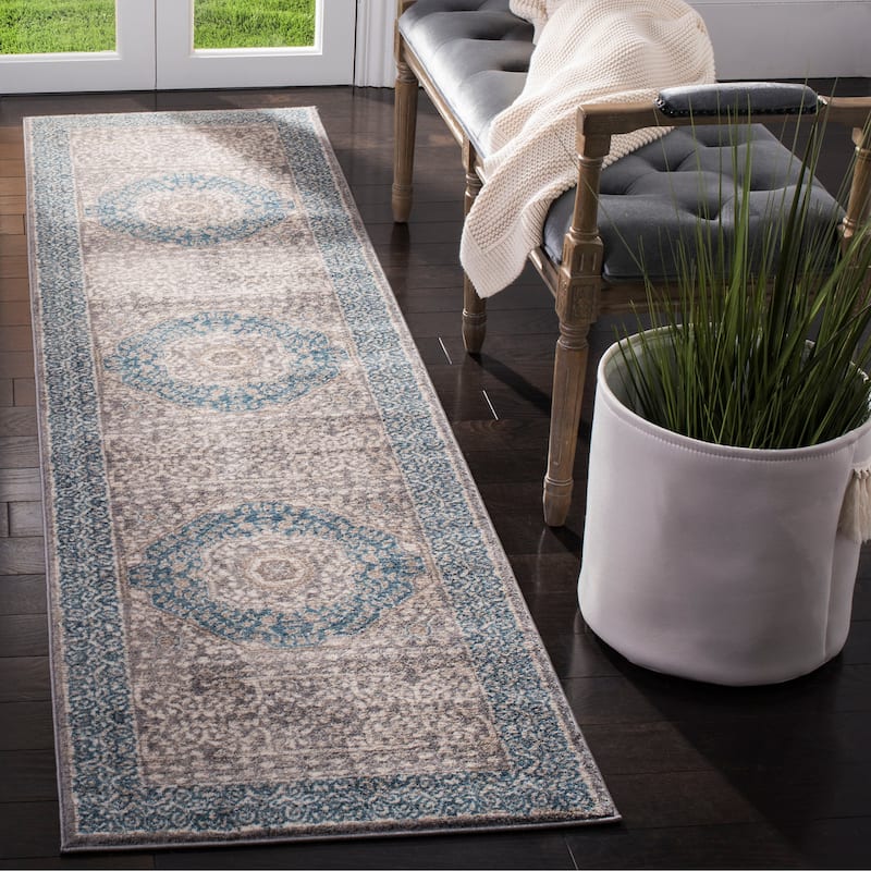SAFAVIEH Sofia Glenna Vintage Oriental Medallion Rug - 2'2" x 10' Runner - Light Grey/Blue