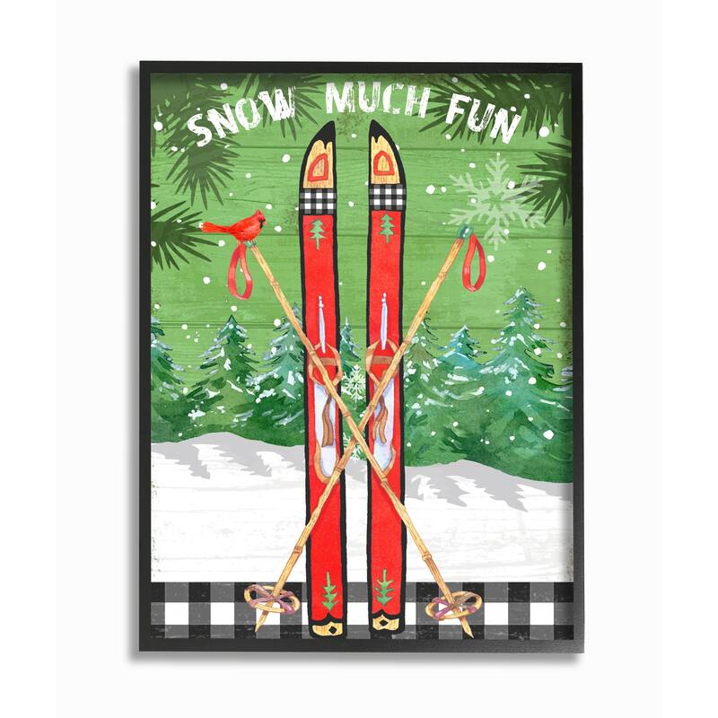 Stupell Traditional 'Snow Much Fun' Winter Season Ski Sign Framed Wall Art - Green