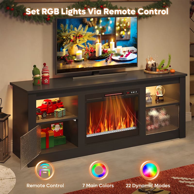 Bestier 63 in. Freestanding Media Console Electric Fireplace TV Stand Fits TV's Up to 70 in. with Cabinet - 62 inches