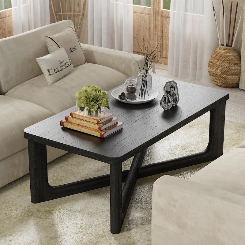 Modern Coffee Table Farmhouse Solid Wood Coffee Table with Cross Sturdy Legs Center Table for Home Office Living Room