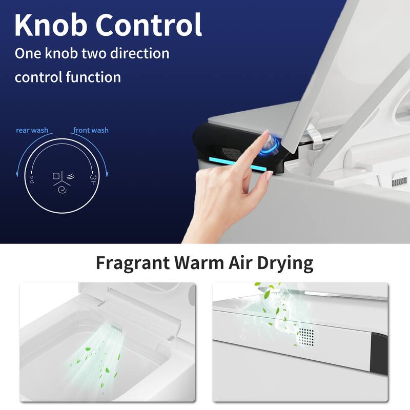 Smart Toilet with Heated Bidet Seat Auto Open/Close Lid, Warm Water Wash & Dryer, High-Pressure Flush