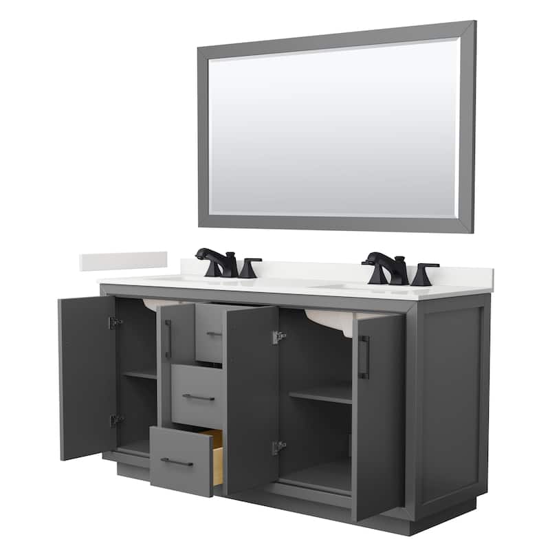 Icon 66-inch Double Vanity, Quartz Top, 58-inch Mirror