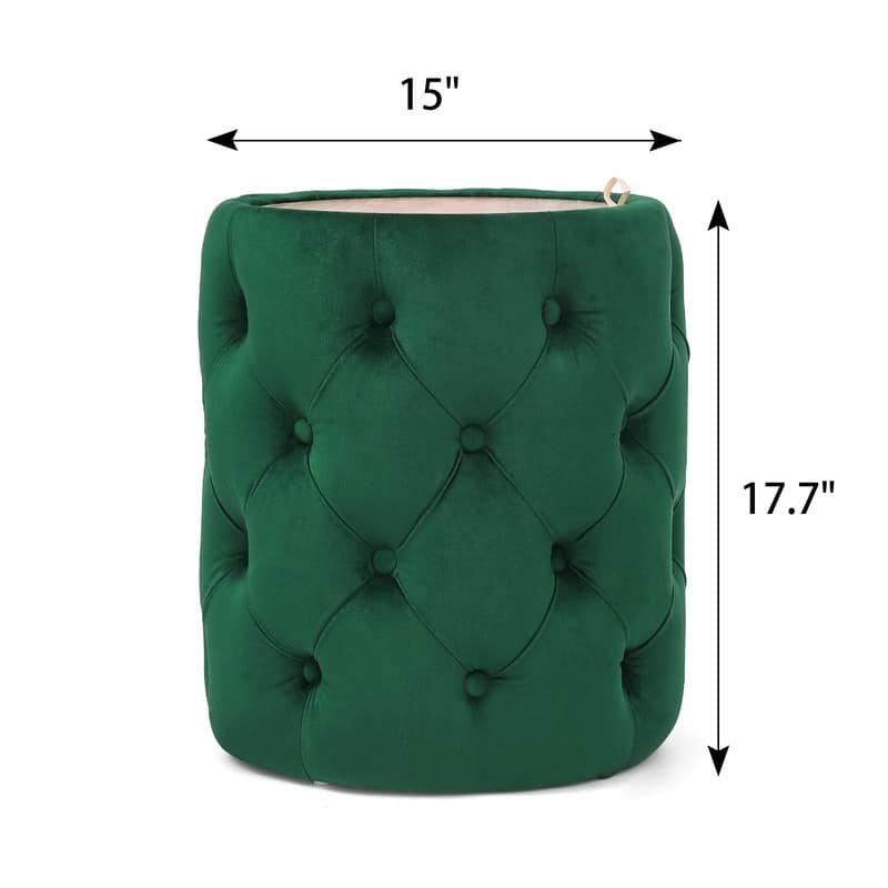 Adeco Round Storage Velvet Ottoman Removable Wooden Lid Coffee Table
