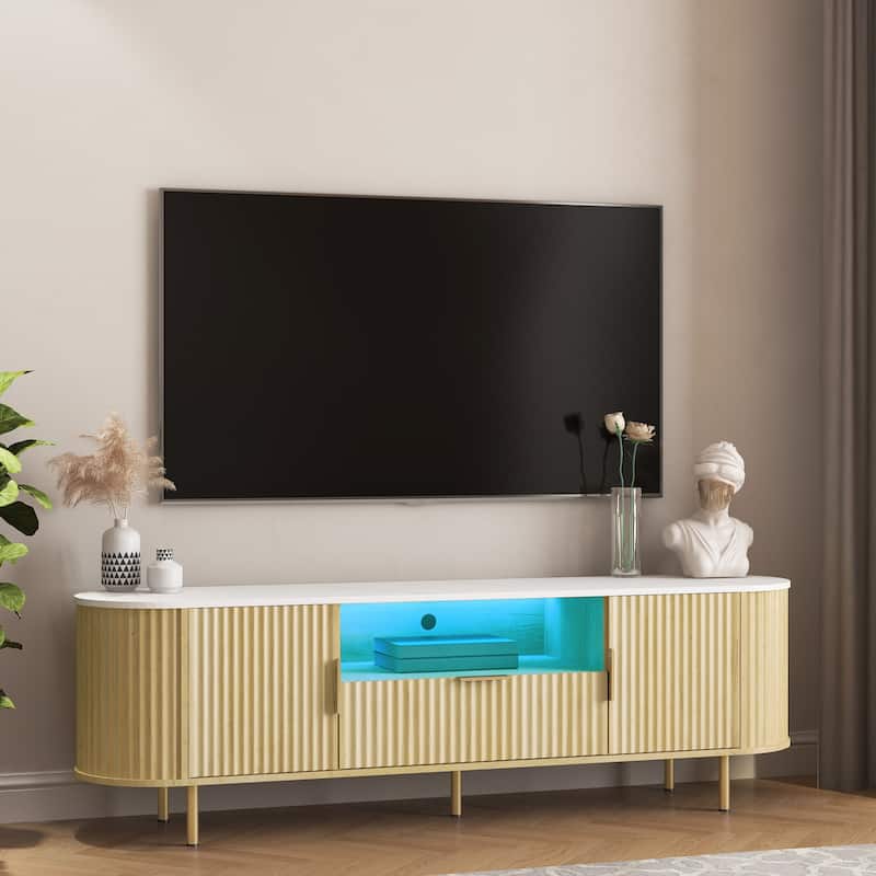 Modern Floor-Standing TV Stand/Media Control Table, for 55+ Inch TVs with 16-Color LED Lighting, for Living Rooms