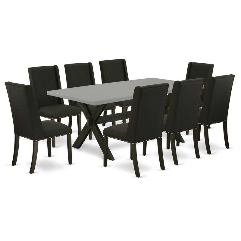 9 Piece Dining Set - Rectangle Table with 8 Linen Fabric Chairs - 40x72 Inch - Modern Furniture