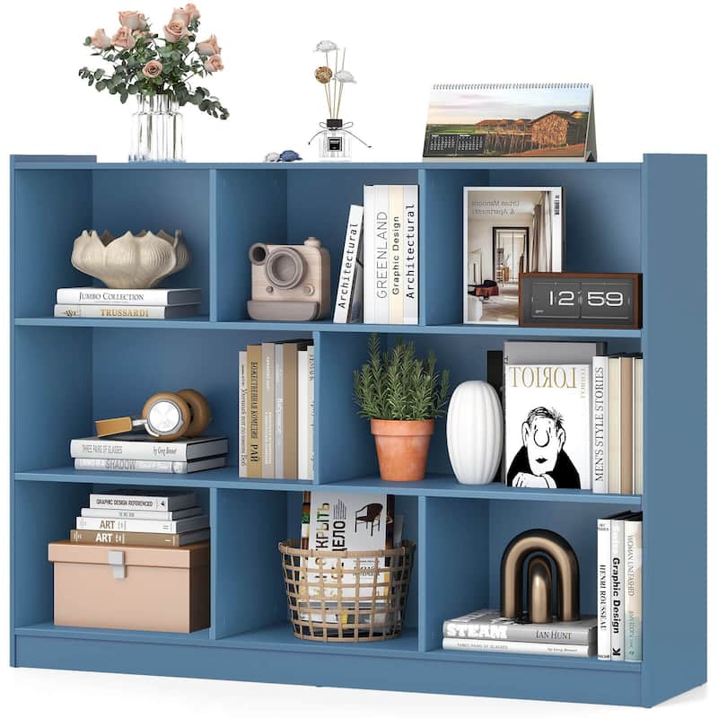 Costway 3-tier Open Bookcase 8-Cube Bookshelf Storage Display Cabinet - 48'' x 12.5'' x 36.5'' - Blue