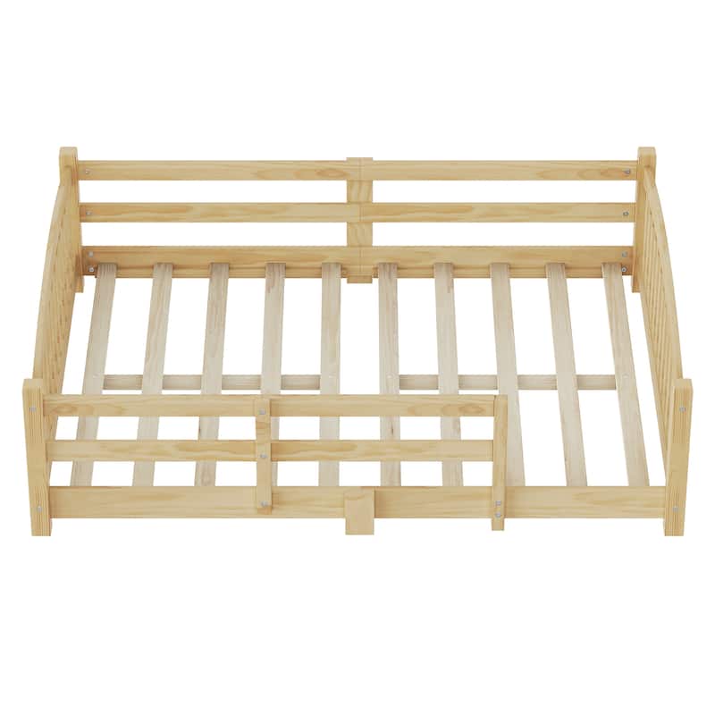 Solid Wood Floor Bed Montessori Bed with Safety Guardrails Without Door