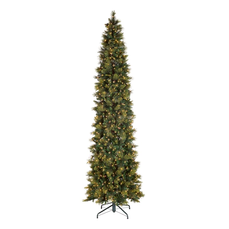 National Tree Company 12 ft Pre-Lit Carolina Pine Slim Artificial Christmas Tree, 1,000 Clear Lights, Includes Stand, Green