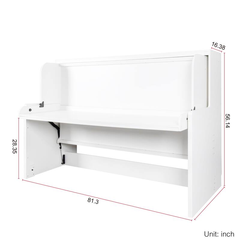 GDF Studio - Zigg Modern Murphy Bed with Built-In Desk, Space-Saving Foldable Wall Bed for Small Rooms