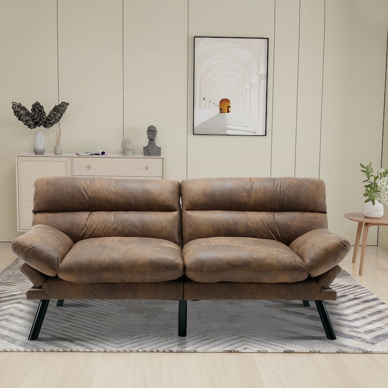 70.08" 2-Seater Sofa Bed, Linen, Microsuede, Teddy - Coffee