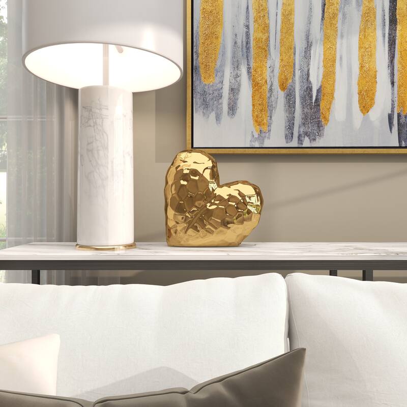 Gold, Black, Silver or White Porcelain Ceramic Dimensional Angled Origami Inspired Heart Decorative Sculpture