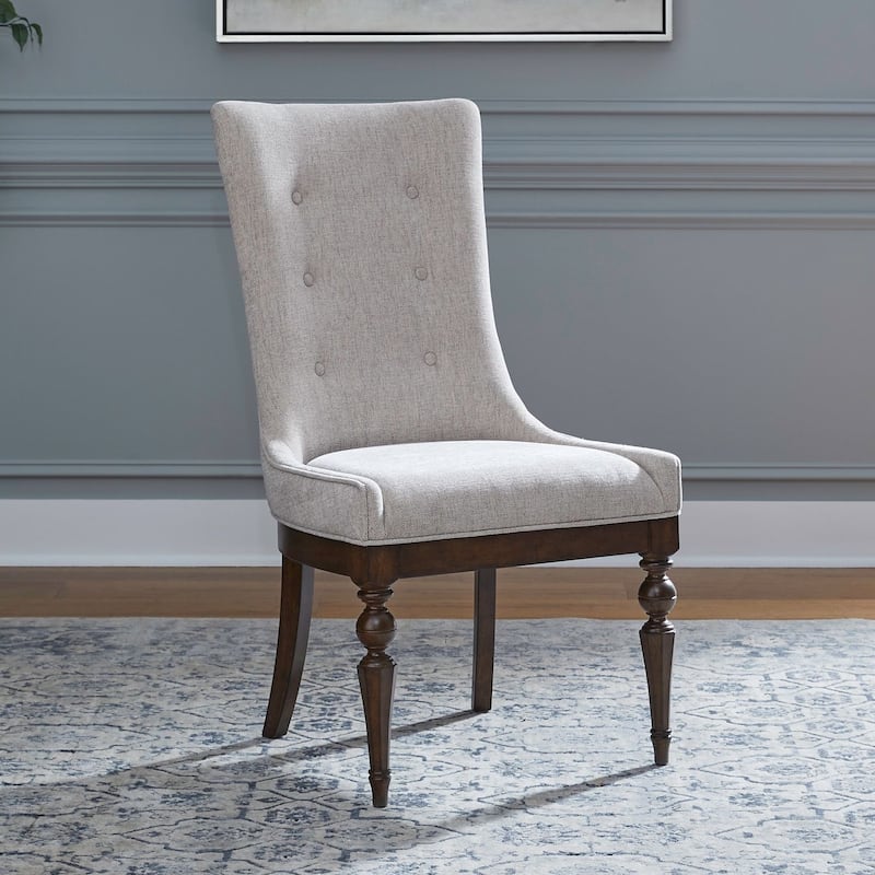 Arden Road Satin Cherry Upholstered Dining Side Chairs with Gray Linen Set of 2 - Width 22" x Depth 26" x Height 42" - Width 22" x Depth 26" x Height 42" - Set of 2 - Cream Chenille with Satin Cherry Finish - Dining Height