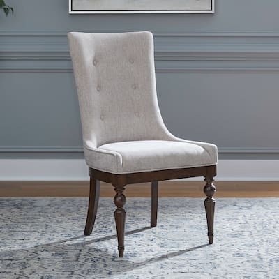 Arden Road Satin Cherry Upholstered Dining Side Chairs with Gray Linen Set of 2 - Width 22" x Depth 26" x Height 42"