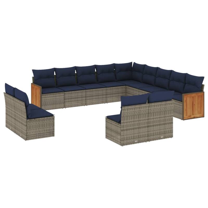 vidaXL 13/14 Piece Patio Sofa Set with Cushions Black/Gray Poly Rattan - 21.7 x 24.4 x 27.2