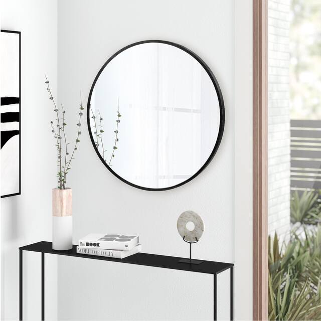 Neutypechic Modern Thin Frame Wall-Mounted Vanity Round Mirror - 24 - Black