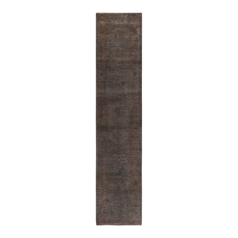 Overton Hand Knotted Wool Vintage Inspired Modern Contemporary Overdyed Gray Runner Rug - 2' 8" x 12' 8"