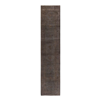 Overton Hand Knotted Wool Vintage Inspired Modern Contemporary Overdyed Gray Runner Rug - 2' 8" x 12' 8"