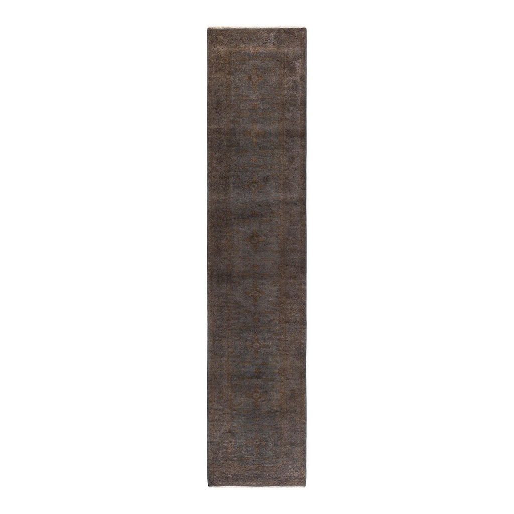 Overton Hand Knotted Wool Vintage Inspired Modern Contemporary Overdyed Gray Runner Rug - 2' 8" x 12' 8"