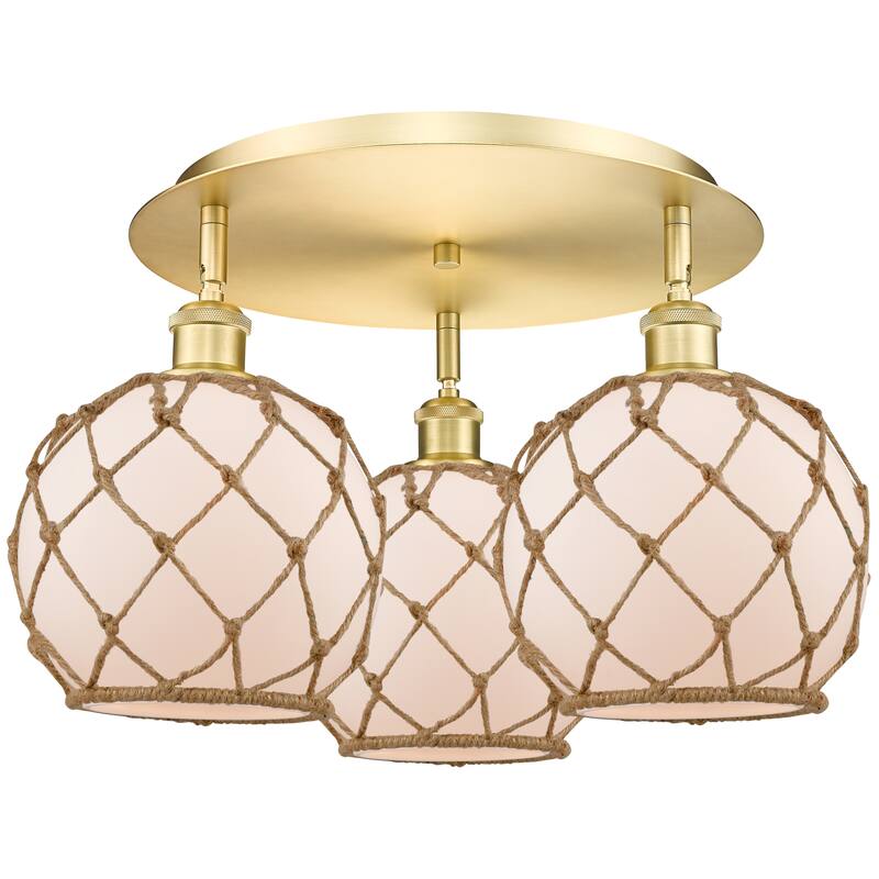 Innovations Lighting Endless Possibilities Ballston - Farmhouse Rope - 3 Light 20" Flush Mount - White Glass with Brown Rope/Satin Gold