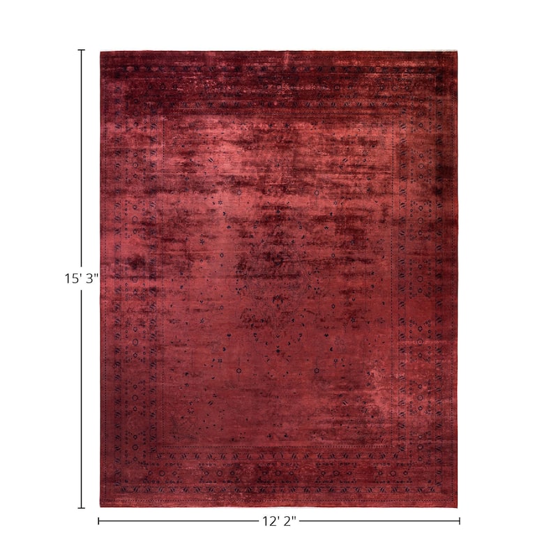 Overton Hand Knotted Wool Vintage Inspired Modern Contemporary Overdyed Red Area Rug - 12' 2" x 15' 3"