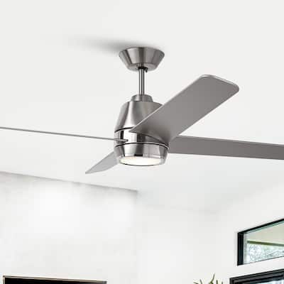 54" Brushed Nickel Plywood 4-blade Modern Ceiling Fan with Light and Wall Control