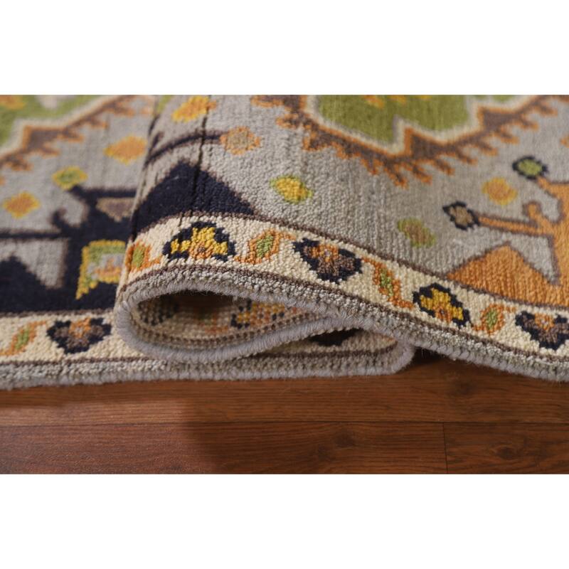 Geometric Kazak Indian Runner Rug Hand-Knotted Wool Carpet - 2'7"x 8'0"