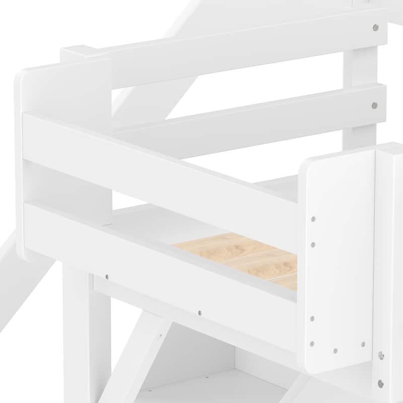 Full/Twin Loft Bed with Built-in Wardrobe, Storage & Stairs - Solid Wood, Full-Length Guardrails, No Box Spring