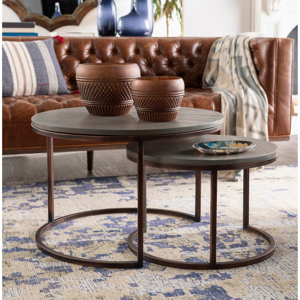 Strick & Bolton Nadine Antiqued Metal/ Wood Nesting Tables - 30" x 30" x 19.5",23" x 23" x 15.75"