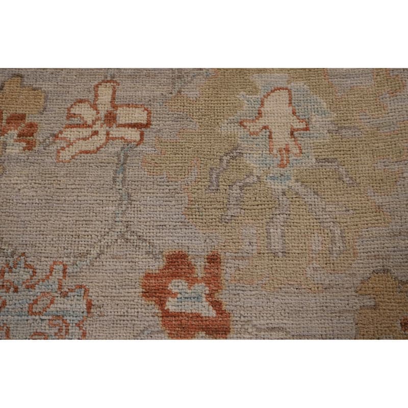 Vegetable Dye Oushak Area Rug Hand-Knotted Floral Beige Wool Carpet - 7'11" x 10'2"