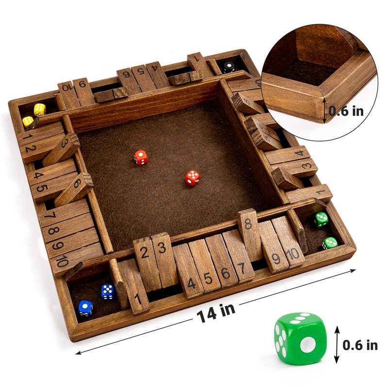 Shut The Box Dice Board Game (2-4 Players) for Kids & Adults