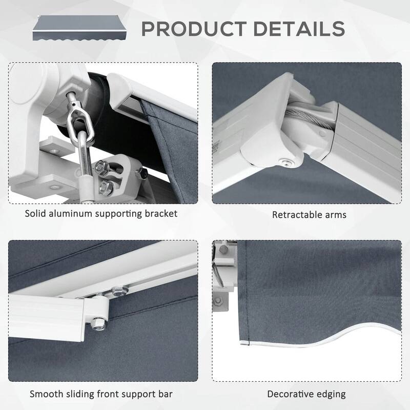10' x 8' Retractable Sun Shade Patio/Window Awning - Polyester Fabric