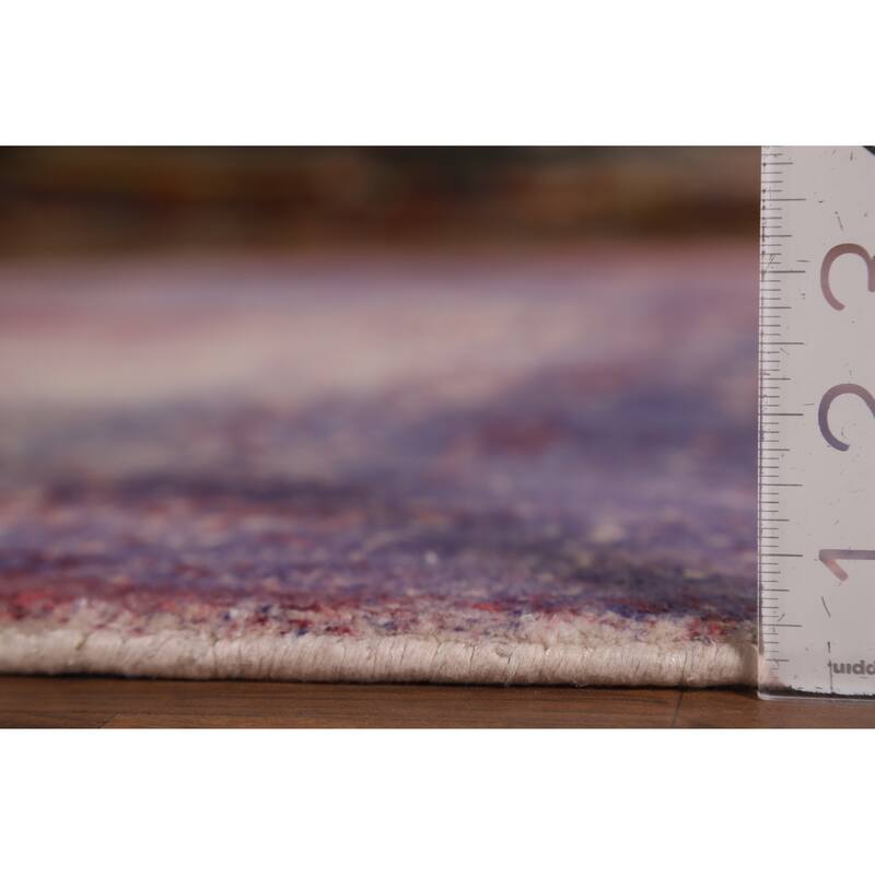 Contemporary Abstract Round Area Rug Handmade Beige Wool Carpet - 6'6" x 6'6"