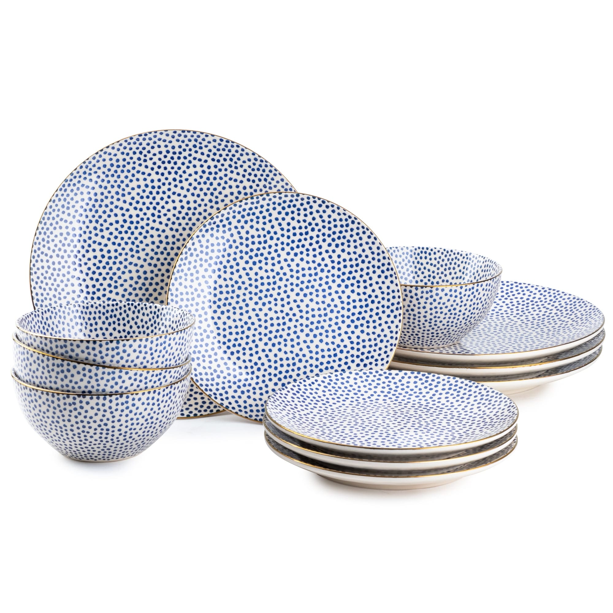 Stoneware Black And White Polka Dot Dinnerware Sets Deco Dot™ 12